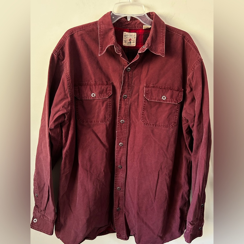 Redhead Flannel Lined‎ Mens Sz XLT Canvas Shacket Shirt Snap Jacket